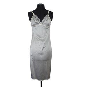 Lace front v-neck spaghetti strap women's vintage full slip dress nightgown‎ XS